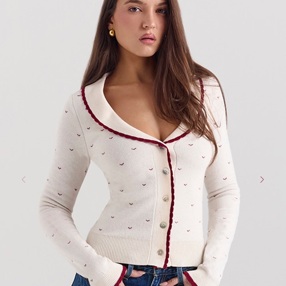 Marla Ivory Cashmere Blend Trimmed Cardigan